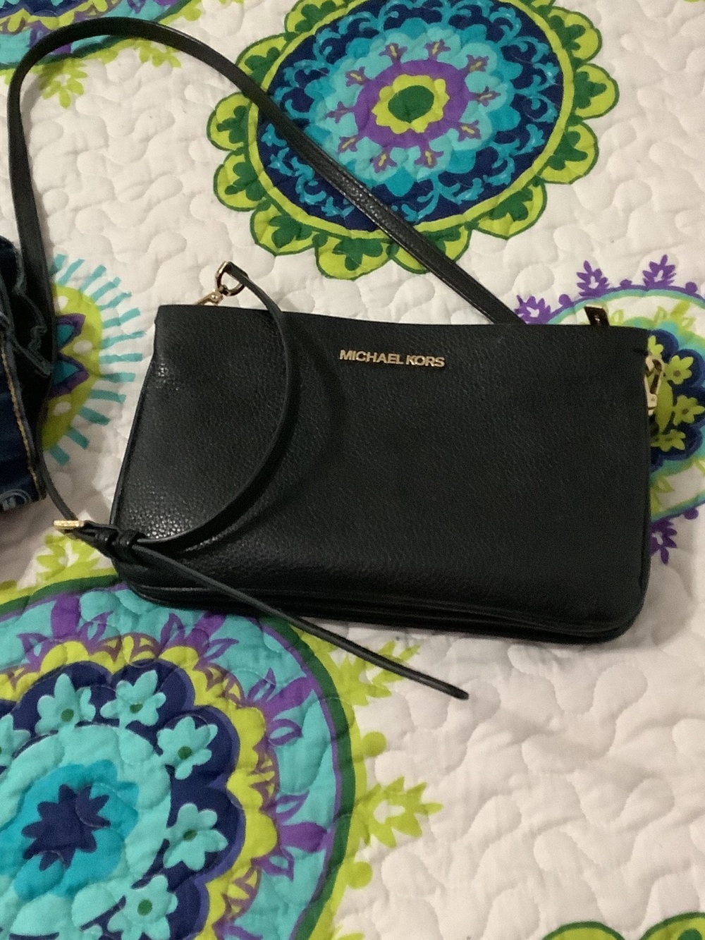 Michael Kors Black Leather Crossbody with Gold Logo Hardware